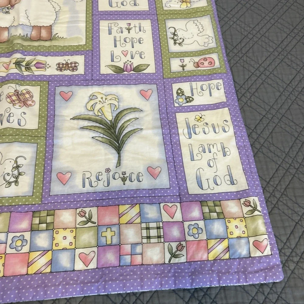 Religious Christian Lamb Cross Quilted Baby Blanket‎ 32x41 Handmade Nursery